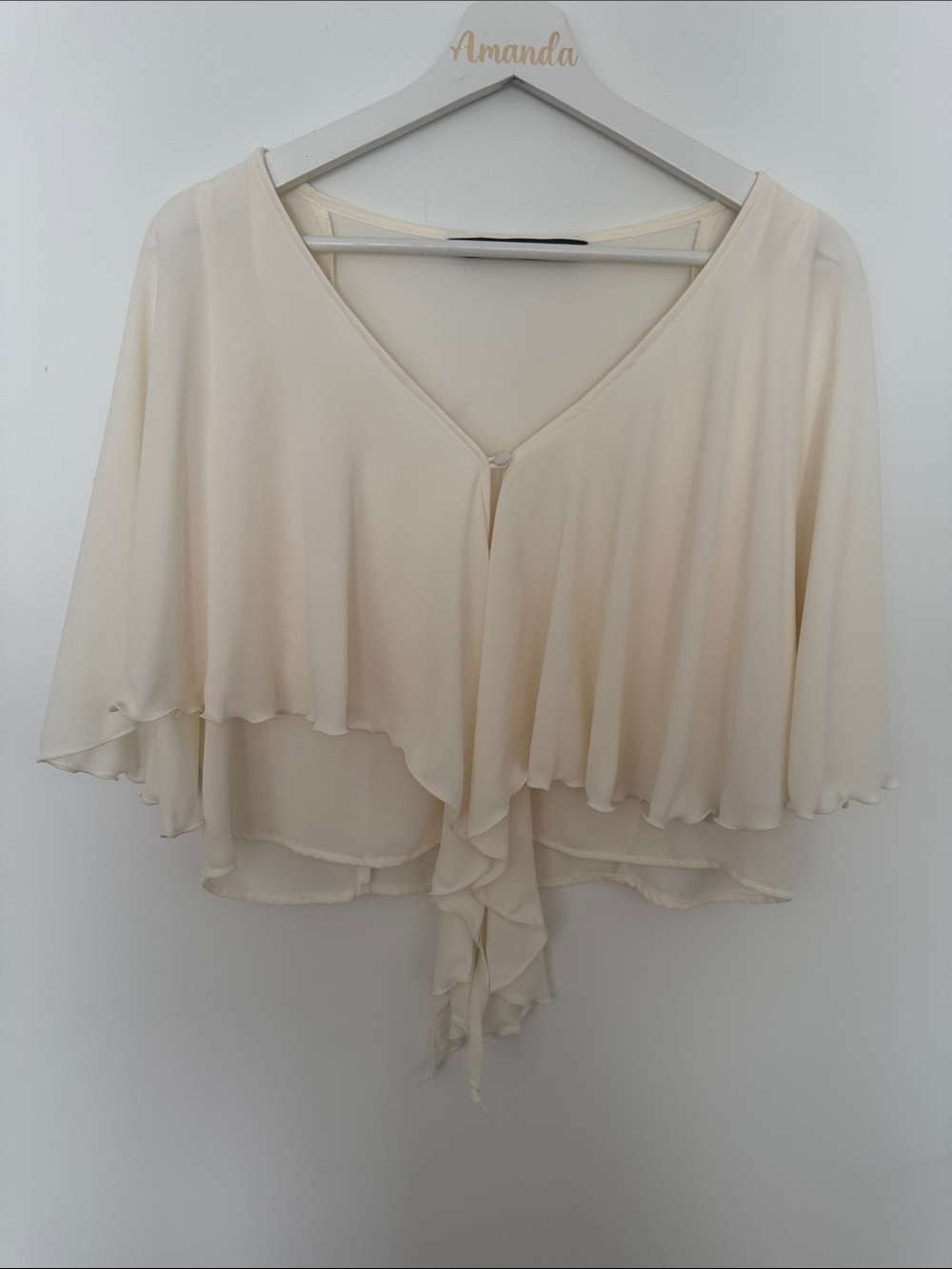 Zara Basic Cream Layered Chiffon Capelet Top